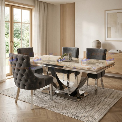 Cream marble dining table - 1.8m,